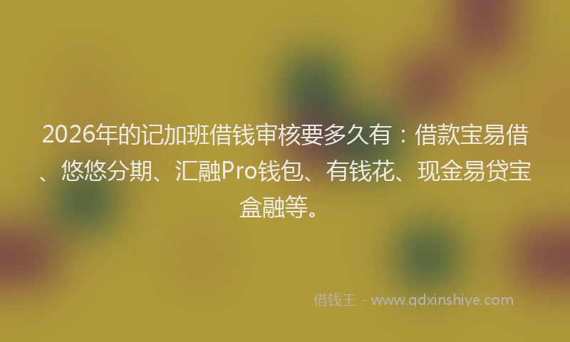 2026年的记加班借钱审核要多久有：借款宝易借、悠悠分期、汇融Pro钱包、有钱花、现金易贷宝盒融等。