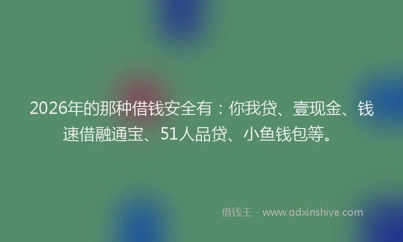 2026年的那种借钱安全有：你我贷、壹现金、钱速借融通宝、51人品贷、小鱼钱包等。