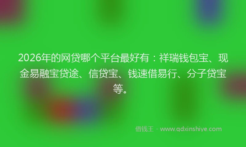 2026年的网贷哪个平台最好有：祥瑞钱包宝、现金易融宝贷途、信贷宝、钱速借易行、分子贷宝等。