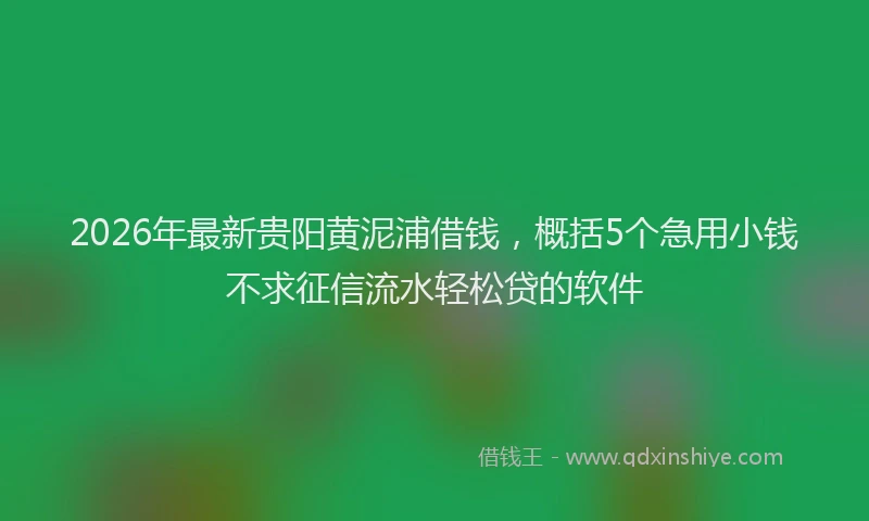 2026年最新贵阳黄泥浦借钱，概括5个急用小钱不求征信流水轻松贷的软件