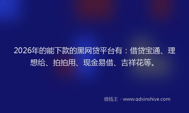 2026年的能下款的黑网贷平台有：借贷宝通、理想给、拍拍用、现金易借、吉祥花等。