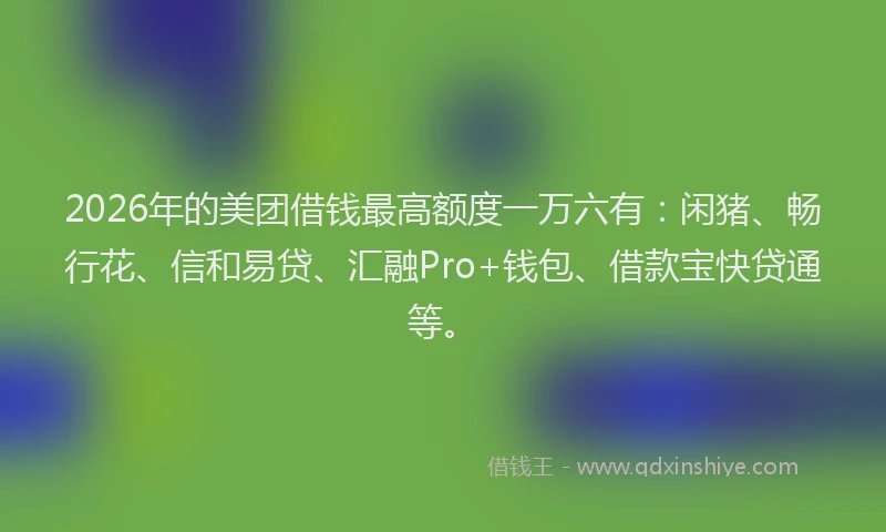 2026年的美团借钱最高额度一万六有：闲猪、畅行花、信和易贷、汇融Pro+钱包、借款宝快贷通等。