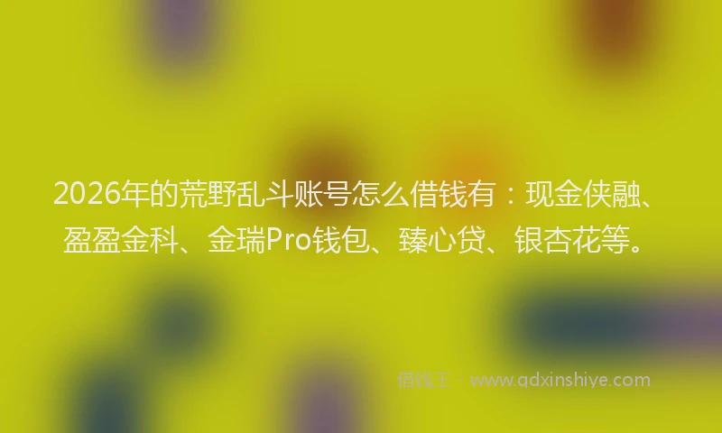 2026年的荒野乱斗账号怎么借钱有：现金侠融、盈盈金科、金瑞Pro钱包、臻心贷、银杏花等。