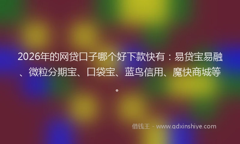 2026年的网贷口子哪个好下款快有：易贷宝易融、微粒分期宝、口袋宝、蓝鸟信用、魔快商城等。