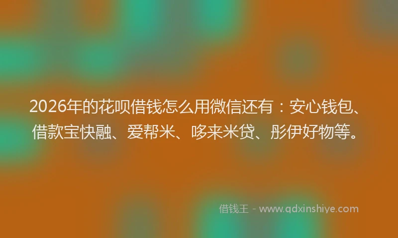 2026年的花呗借钱怎么用微信还有：安心钱包、借款宝快融、爱帮米、哆来米贷、彤伊好物等。