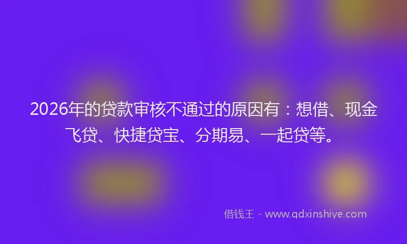 2026年的贷款审核不通过的原因有：想借、现金飞贷、快捷贷宝、分期易、一起贷等。