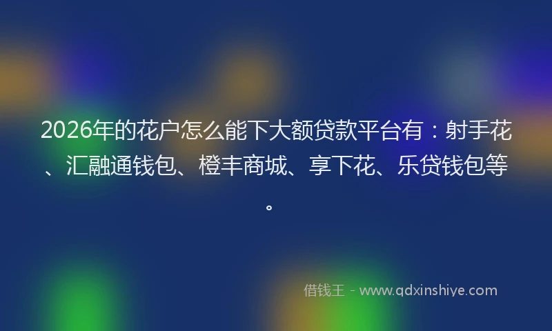2026年的花户怎么能下大额贷款平台有：射手花、汇融通钱包、橙丰商城、享下花、乐贷钱包等。