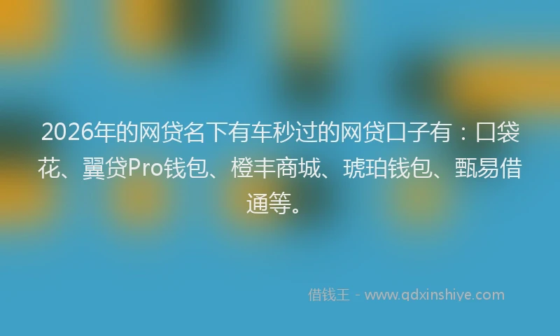 2026年的网贷名下有车秒过的网贷口子有：口袋花、翼贷Pro钱包、橙丰商城、琥珀钱包、甄易借通等。