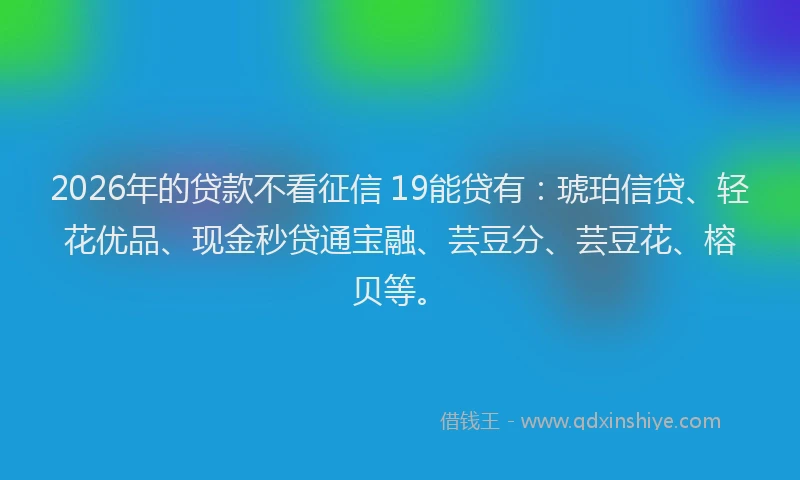 2026年的贷款不看征信 19能贷有：琥珀信贷、轻花优品、现金秒贷通宝融、芸豆分、芸豆花、榕贝等。