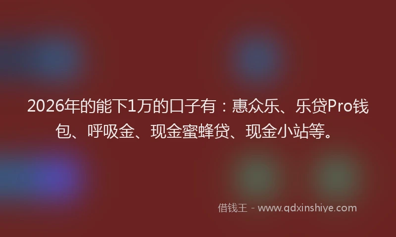 2026年的能下1万的口子有：惠众乐、乐贷Pro钱包、呼吸金、现金蜜蜂贷、现金小站等。