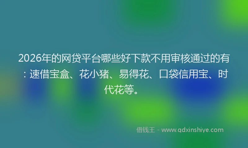 2026年的网贷平台哪些好下款不用审核通过的有：速借宝盒、花小猪、易得花、口袋信用宝、时代花等。