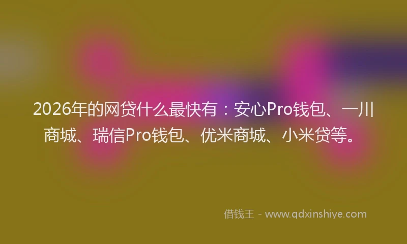 2026年的网贷什么最快有：安心Pro钱包、一川商城、瑞信Pro钱包、优米商城、小米贷等。