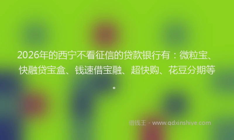 2026年的西宁不看征信的贷款银行有：微粒宝、快融贷宝盒、钱速借宝融、超快购、花豆分期等。