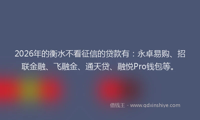 2026年的衡水不看征信的贷款有：永卓易购、招联金融、飞融金、通天贷、融悦Pro钱包等。