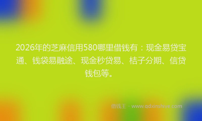 2026年的芝麻信用580哪里借钱有：现金易贷宝通、钱袋易融途、现金秒贷易、桔子分期、信贷钱包等。