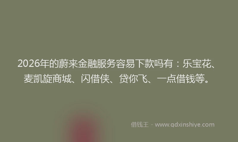 2026年的蔚来金融服务容易下款吗有：乐宝花、麦凯旋商城、闪借侠、贷你飞、一点借钱等。