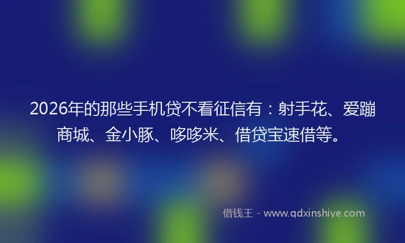 2026年的那些手机贷不看征信有：射手花、爱蹦商城、金小豚、哆哆米、借贷宝速借等。