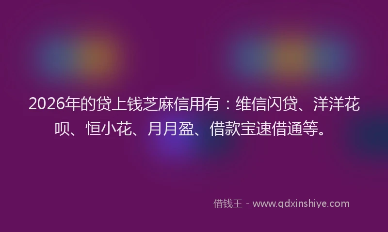 2026年的贷上钱芝麻信用有：维信闪贷、洋洋花呗、恒小花、月月盈、借款宝速借通等。