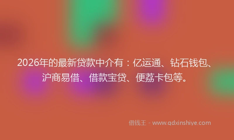 2026年的最新贷款中介有：亿运通、钻石钱包、沪商易借、借款宝贷、便荔卡包等。