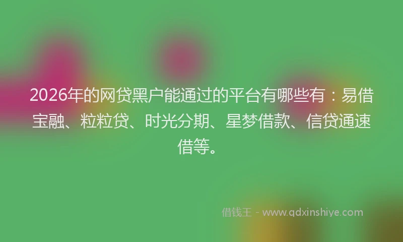 2026年的网贷黑户能通过的平台有哪些有：易借宝融、粒粒贷、时光分期、星梦借款、信贷通速借等。