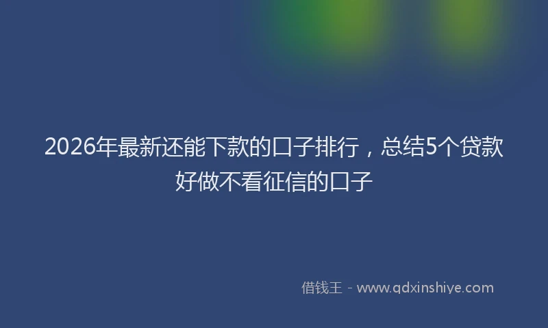 2026年最新还能下款的口子排行，总结5个贷款好做不看征信的口子