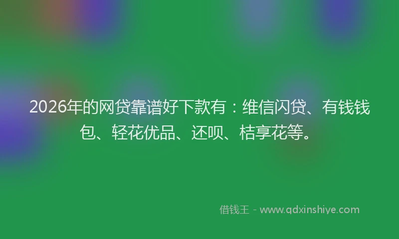 2026年的网贷靠谱好下款有：维信闪贷、有钱钱包、轻花优品、还呗、桔享花等。