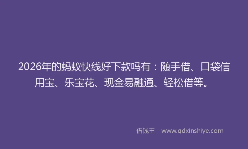 2026年的蚂蚁快线好下款吗有：随手借、口袋信用宝、乐宝花、现金易融通、轻松借等。