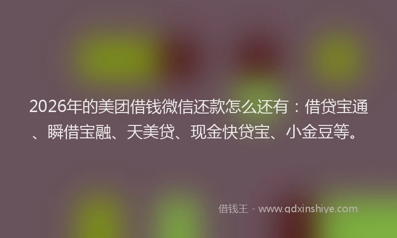 2026年的美团借钱微信还款怎么还有：借贷宝通、瞬借宝融、天美贷、现金快贷宝、小金豆等。