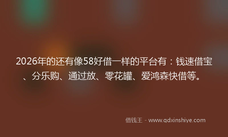 2026年的还有像58好借一样的平台有：钱速借宝、分乐购、通过放、零花罐、爱鸿森快借等。