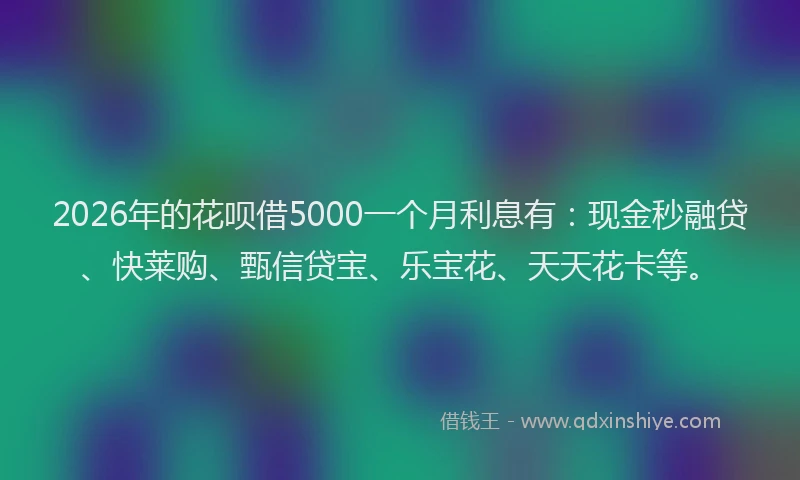 2026年的花呗借5000一个月利息有：现金秒融贷、快莱购、甄信贷宝、乐宝花、天天花卡等。