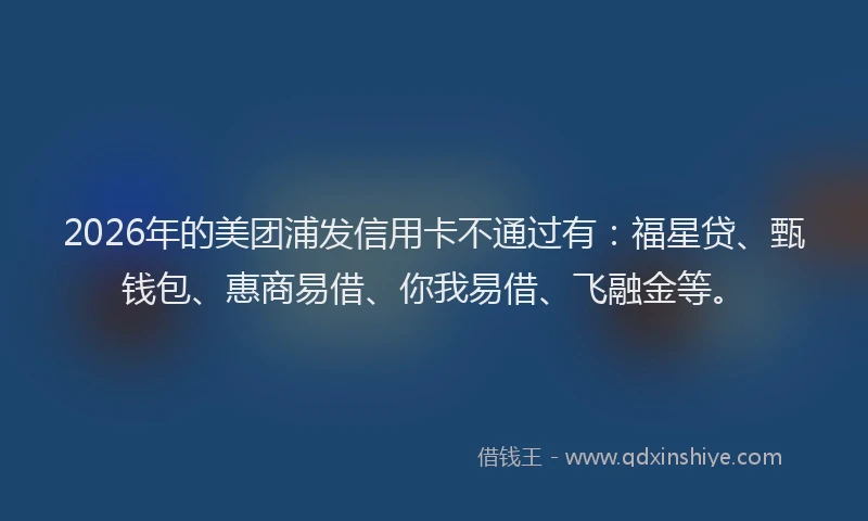 2026年的美团浦发信用卡不通过有：福星贷、甄钱包、惠商易借、你我易借、飞融金等。