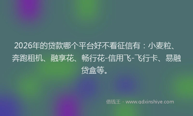 2026年的贷款哪个平台好不看征信有：小麦粒、奔跑租机、融享花、畅行花-信用飞-飞行卡、易融贷盒等。