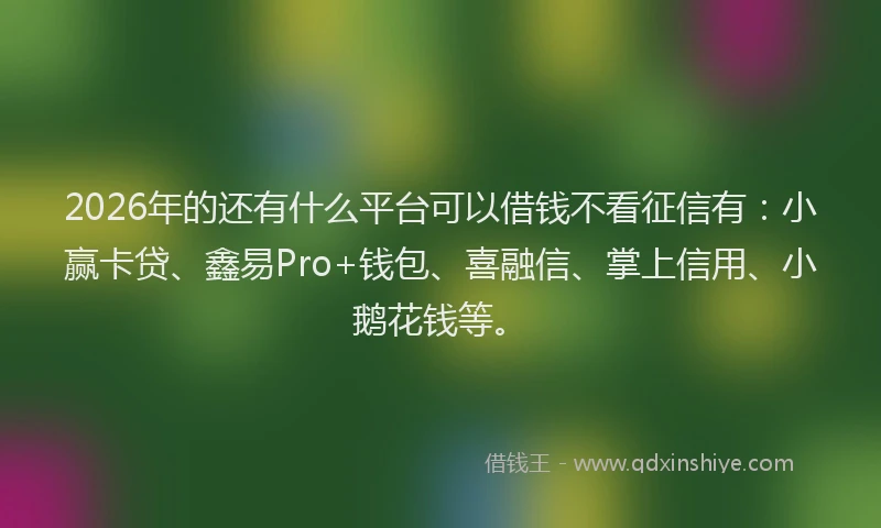 2026年的还有什么平台可以借钱不看征信有：小赢卡贷、鑫易Pro+钱包、喜融信、掌上信用、小鹅花钱等。