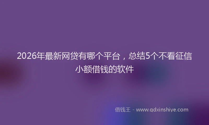 2026年最新网贷有哪个平台，总结5个不看征信小额借钱的软件