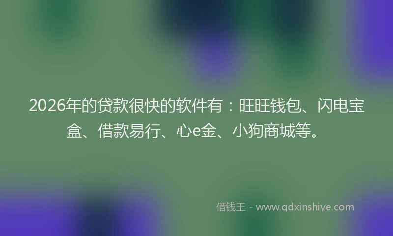 2026年的贷款很快的软件有：旺旺钱包、闪电宝盒、借款易行、心e金、小狗商城等。