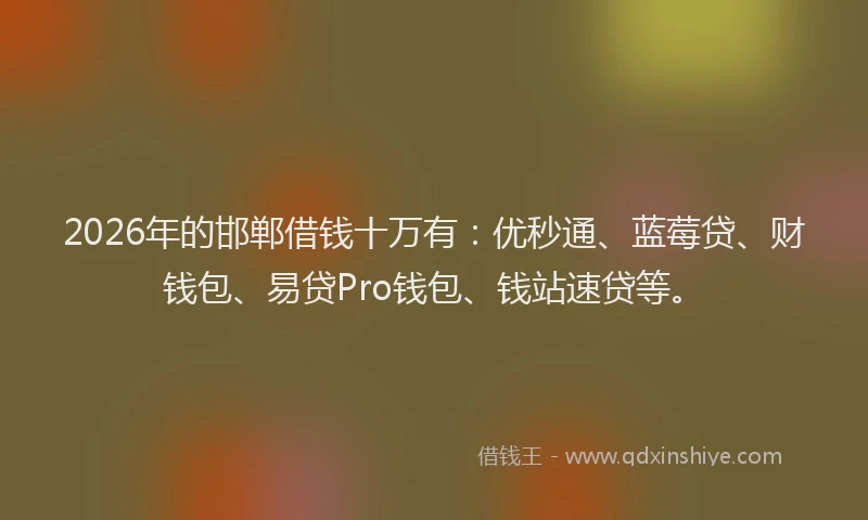 2026年的邯郸借钱十万有：优秒通、蓝莓贷、财钱包、易贷Pro钱包、钱站速贷等。