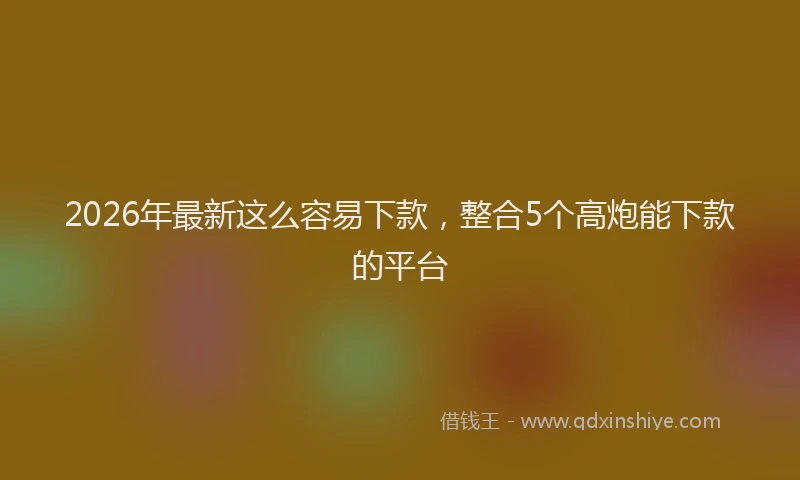 2026年最新这么容易下款，整合5个高炮能下款的平台