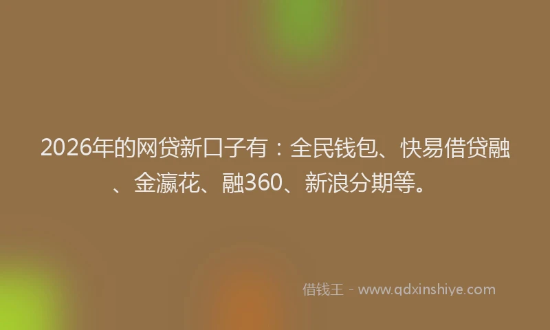 2026年的网贷新口子有：全民钱包、快易借贷融、金瀛花、融360、新浪分期等。