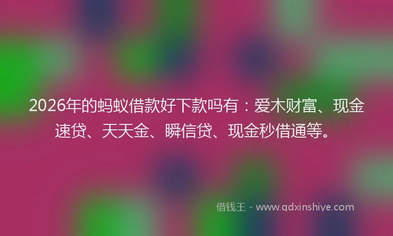 2026年的蚂蚁借款好下款吗有：爱木财富、现金速贷、天天金、瞬信贷、现金秒借通等。