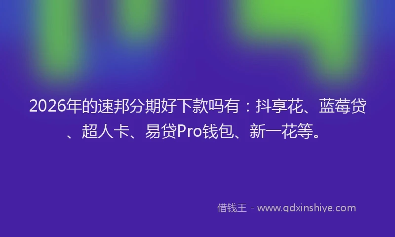 2026年的速邦分期好下款吗有：抖享花、蓝莓贷、超人卡、易贷Pro钱包、新一花等。