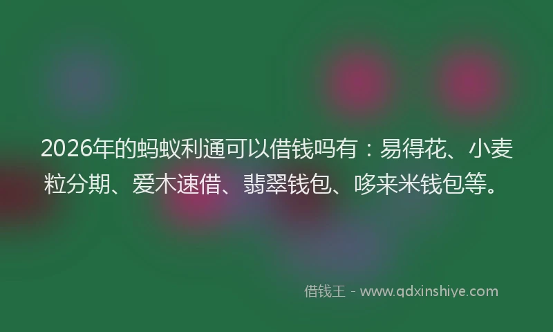 2026年的蚂蚁利通可以借钱吗有：易得花、小麦粒分期、爱木速借、翡翠钱包、哆来米钱包等。