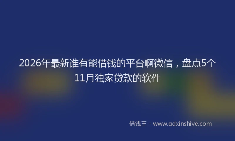 2026年最新谁有能借钱的平台啊微信，盘点5个11月独家贷款的软件