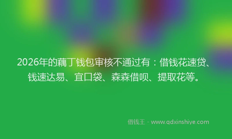 2026年的藕丁钱包审核不通过有：借钱花速贷、钱速达易、宜口袋、森森借呗、提取花等。