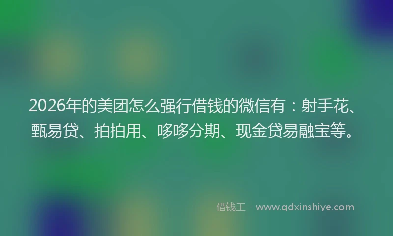 2026年的美团怎么强行借钱的微信有：射手花、甄易贷、拍拍用、哆哆分期、现金贷易融宝等。