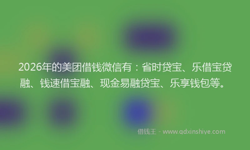 2026年的美团借钱微信有：省时贷宝、乐借宝贷融、钱速借宝融、现金易融贷宝、乐享钱包等。