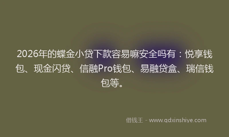2026年的蝶金小贷下款容易嘛安全吗有：悦享钱包、现金闪贷、信融Pro钱包、易融贷盒、瑞信钱包等。