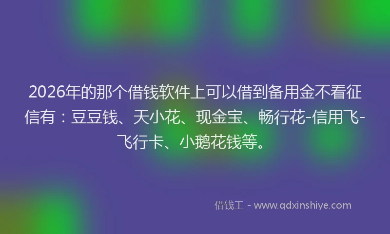 2026年的那个借钱软件上可以借到备用金不看征信有：豆豆钱、天小花、现金宝、畅行花-信用飞-飞行卡、小鹅花钱等。