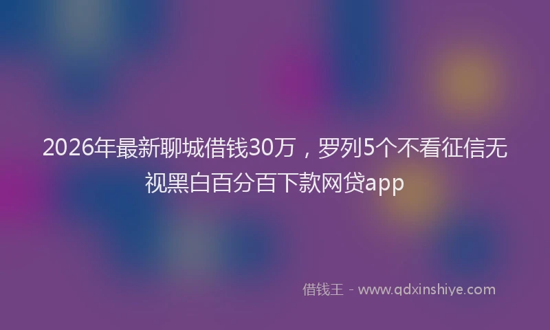 2026年最新聊城借钱30万，罗列5个不看征信无视黑白百分百下款网贷app