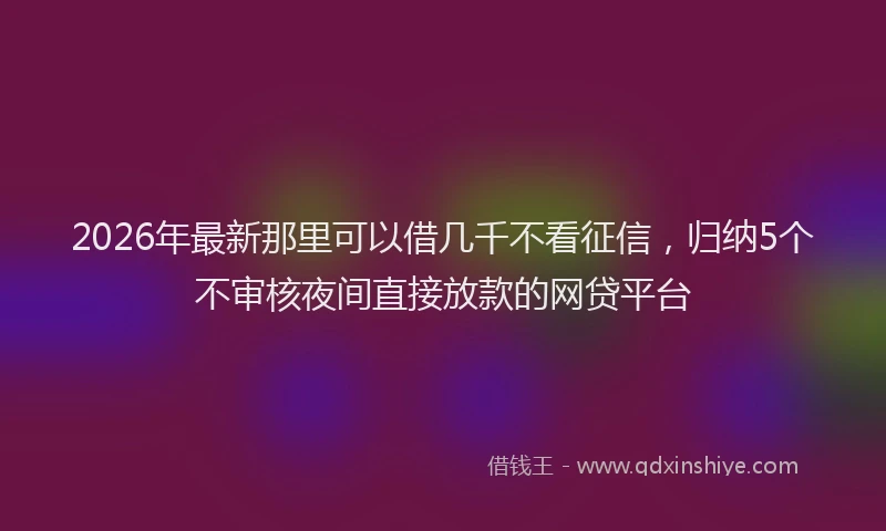 2026年最新那里可以借几千不看征信，归纳5个不审核夜间直接放款的网贷平台