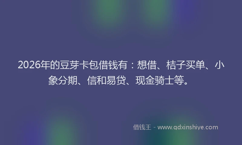 2026年的豆芽卡包借钱有：想借、桔子买单、小象分期、信和易贷、现金骑士等。